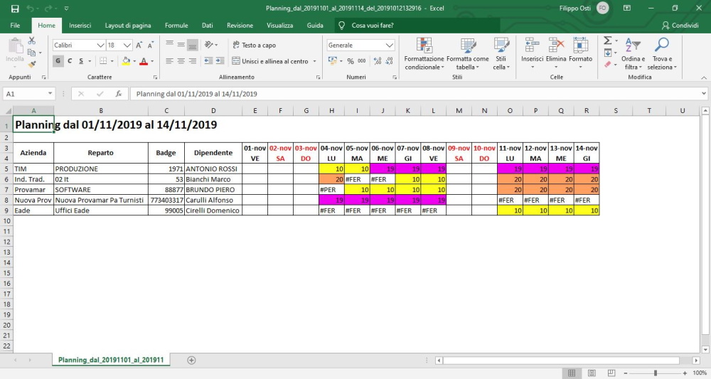  JuniorWEB software presenze esportazione planning attività in Excel